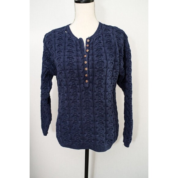 Vintage Compagnie Internationale Express Navy Blue pullover 1/4 button sweater S - Picture 1 of 6